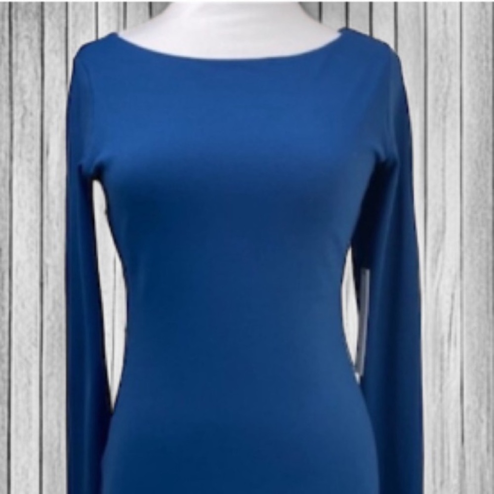 Susana Monaco Imperial Blue Long Sleeve Curved Ruffle Hem Dress - Picture 8 of 13